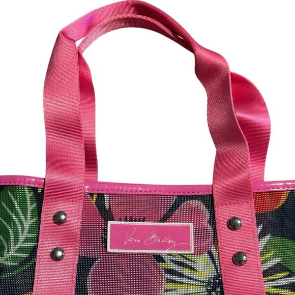 Vera Bradley Jazzy Blooms Mesh Tote Bag | Beach Pool Travel | Bright Floral Pink - Picture 4 of 4
